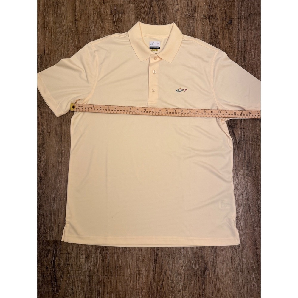 Greg Norman Play Dry Mens m Pale Yellow Short Sleeve Golf Polo Shirt Shark Logo - Picture 6 of 9